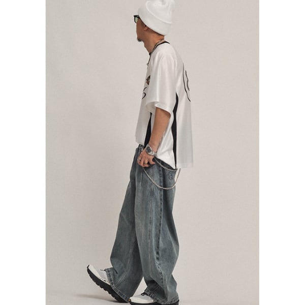 Wide silhouette denim pants C4179