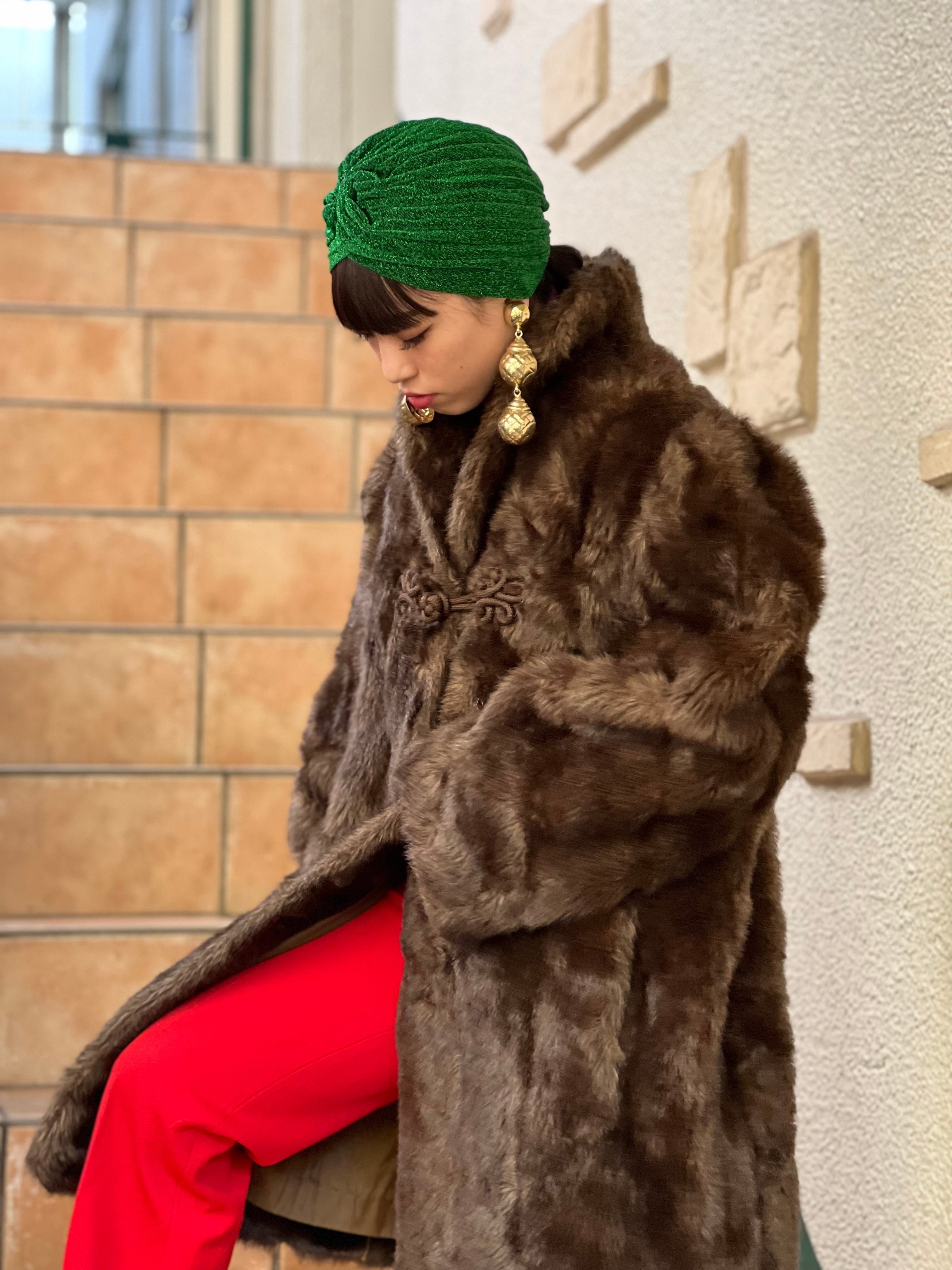 Vintage big size Chinese brown fake fur coat ( ヴィンテージ ビッグ ...