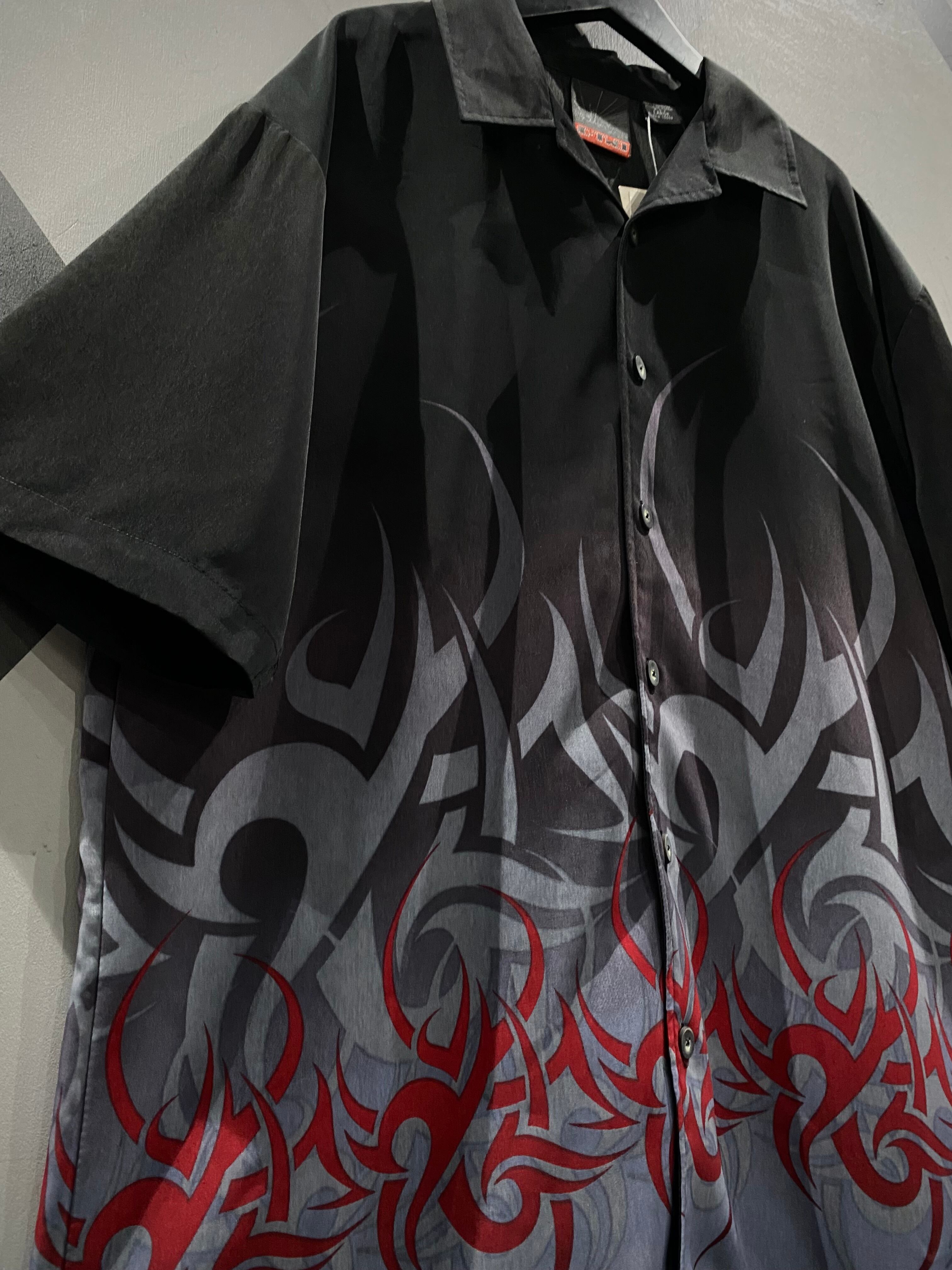 X VINTAGE】Tribal Pattern Vintage Loose S/S Open Collar Shirt