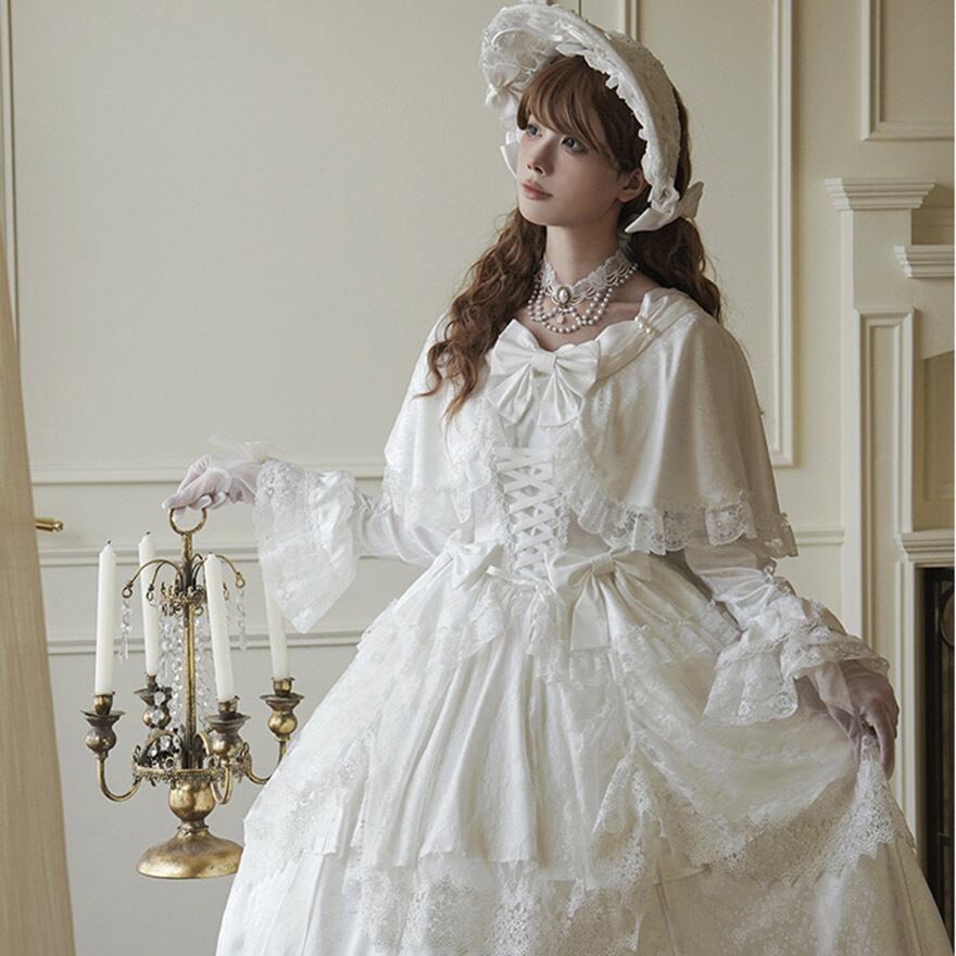 ゴスロリ フリルボンネット ホワイトロリィタ×花嫁風｜WithU