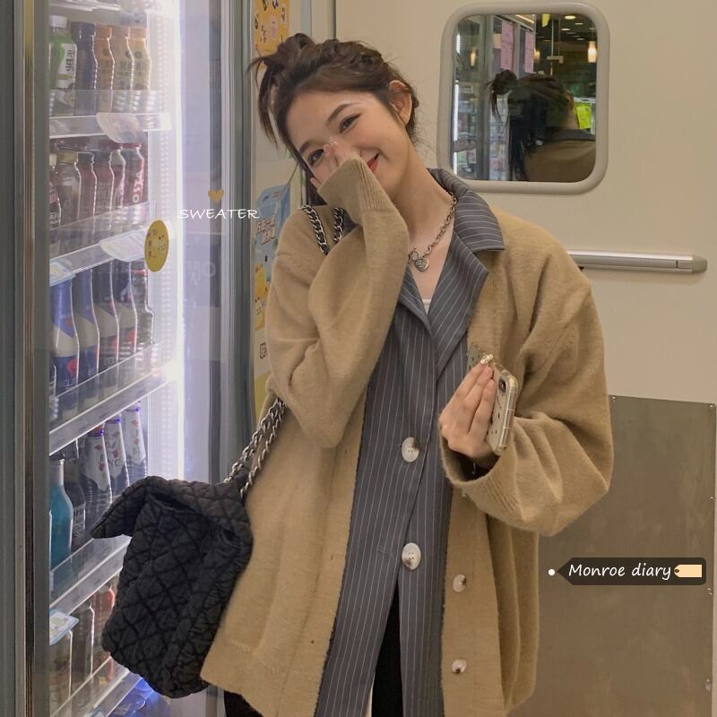 ルーズニットカーディガンセーター コート オータムトップス 秋物 モンロー61186039538