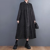 異素材切替 立体テクスチャ ワンピース 00332