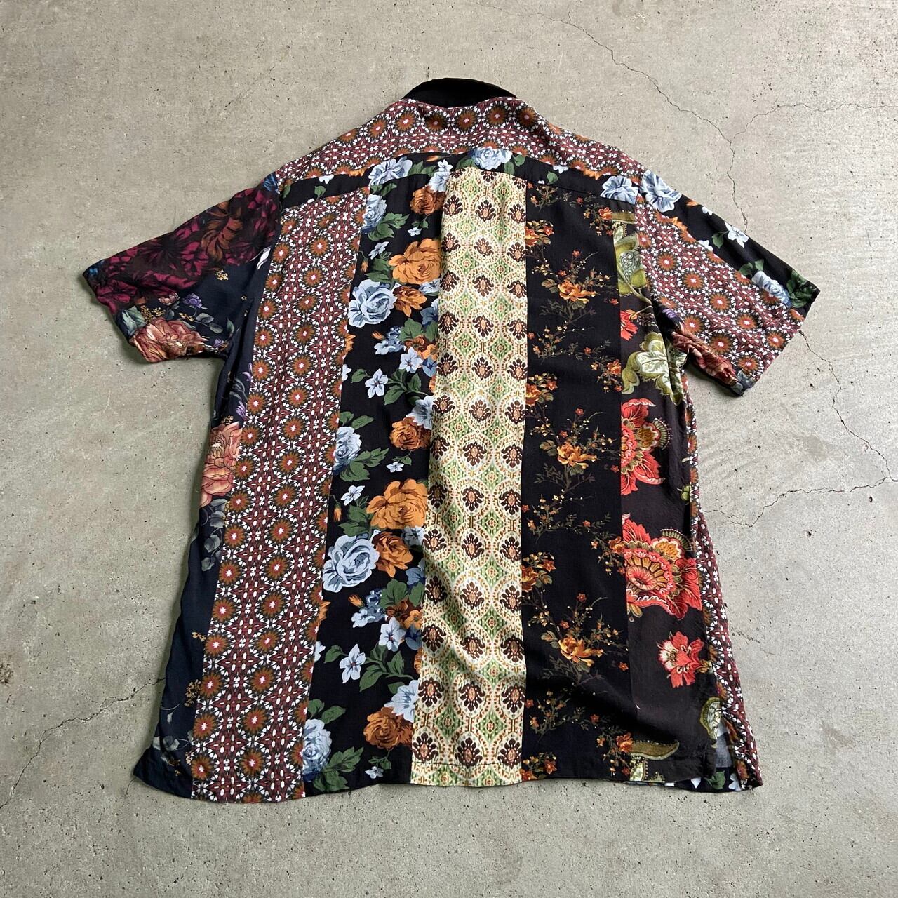 asos 総柄 半袖 レーヨン シャツ 花柄 レディースM 古着 切替
