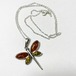 Vintage Baltic Amber & 925 Silver Dragonfly Pendant Necklace