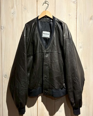 【a.k.a.C.a.k.a vintage】Black Leather Vintage Loose Leather Cardigan Jacket