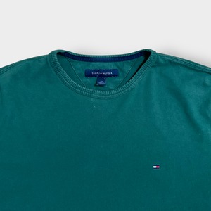 【TOMMY HILFIGER】ワンポイントロゴ パッチ 刺繍ロゴ ロンT ロングTシャツ 長袖Tシャツ LARGE トミーヒルフィガー ディープグリーン US古着