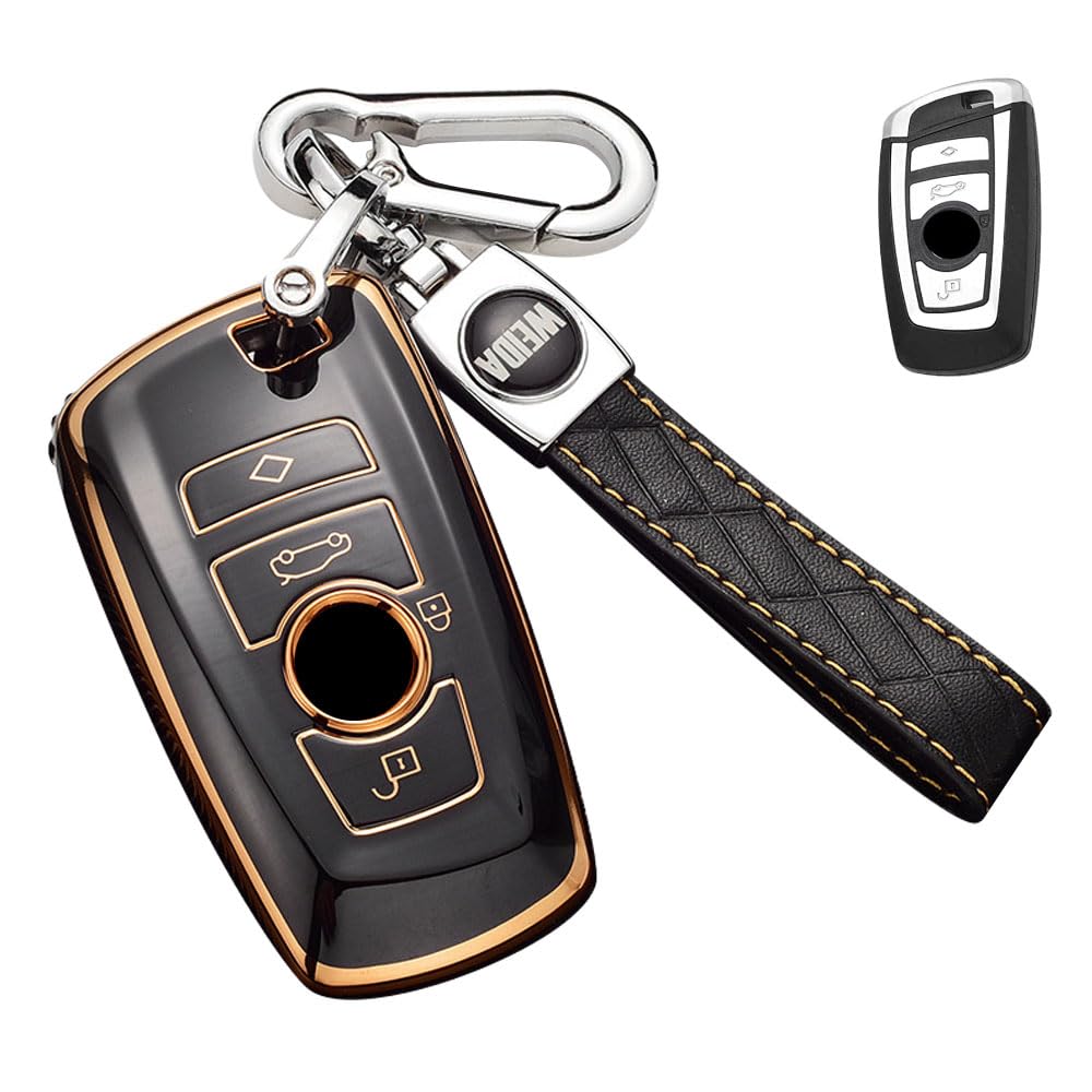キーケース BMW用 スマートキーケース キーカバー 4ボタン 柔らかい TPU BMW専用設計 BMW1 3 4 5 6 7シリーズ X3 X4 M5 M6 f10 f11 f30 f31 f20 f21 f22 f23 f01 f12 Z4 等に適用 キーホルダー (ブラック)