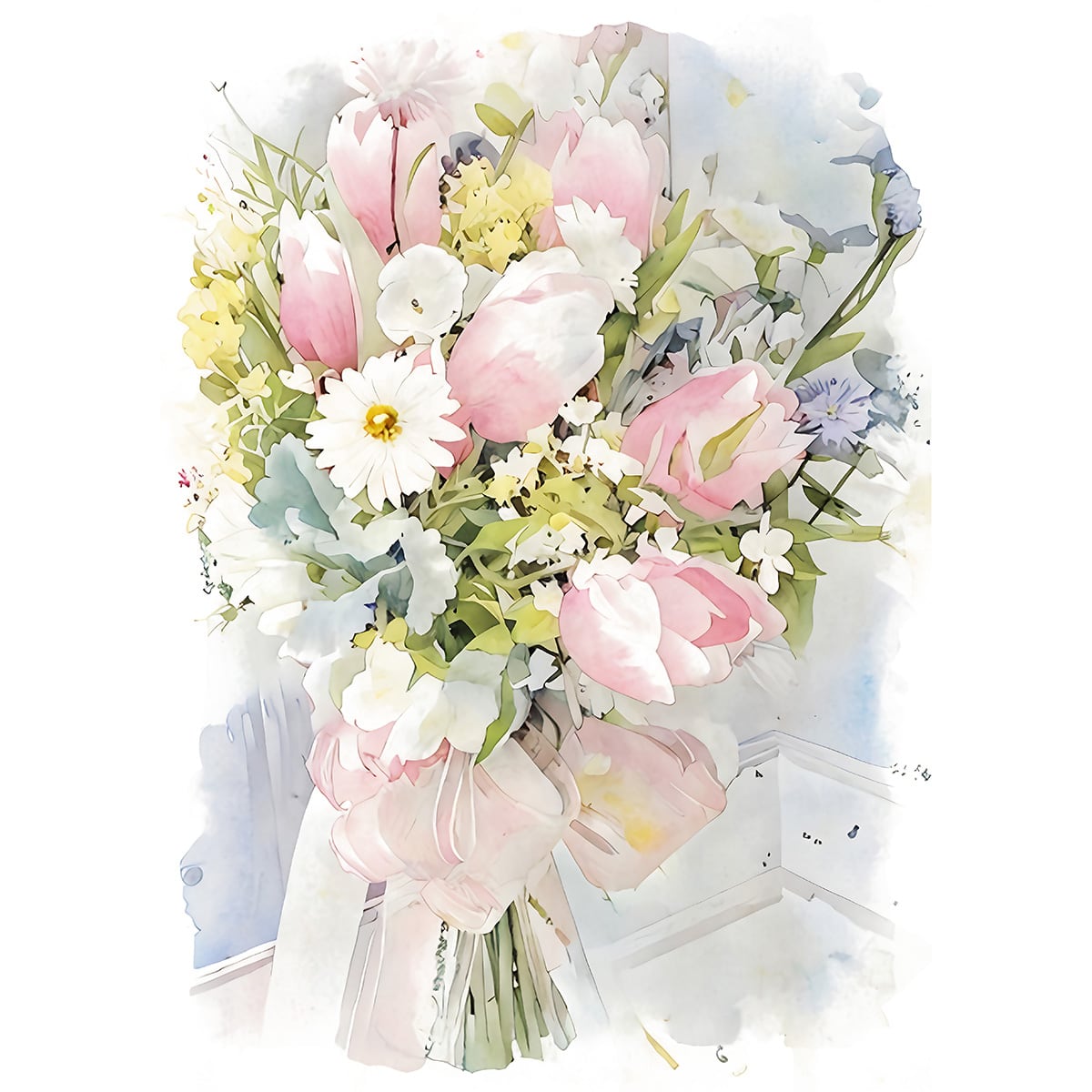 絵画 花(フラワー) チューリップ インテリアアート額付き 水彩画・油絵風 WAT0841