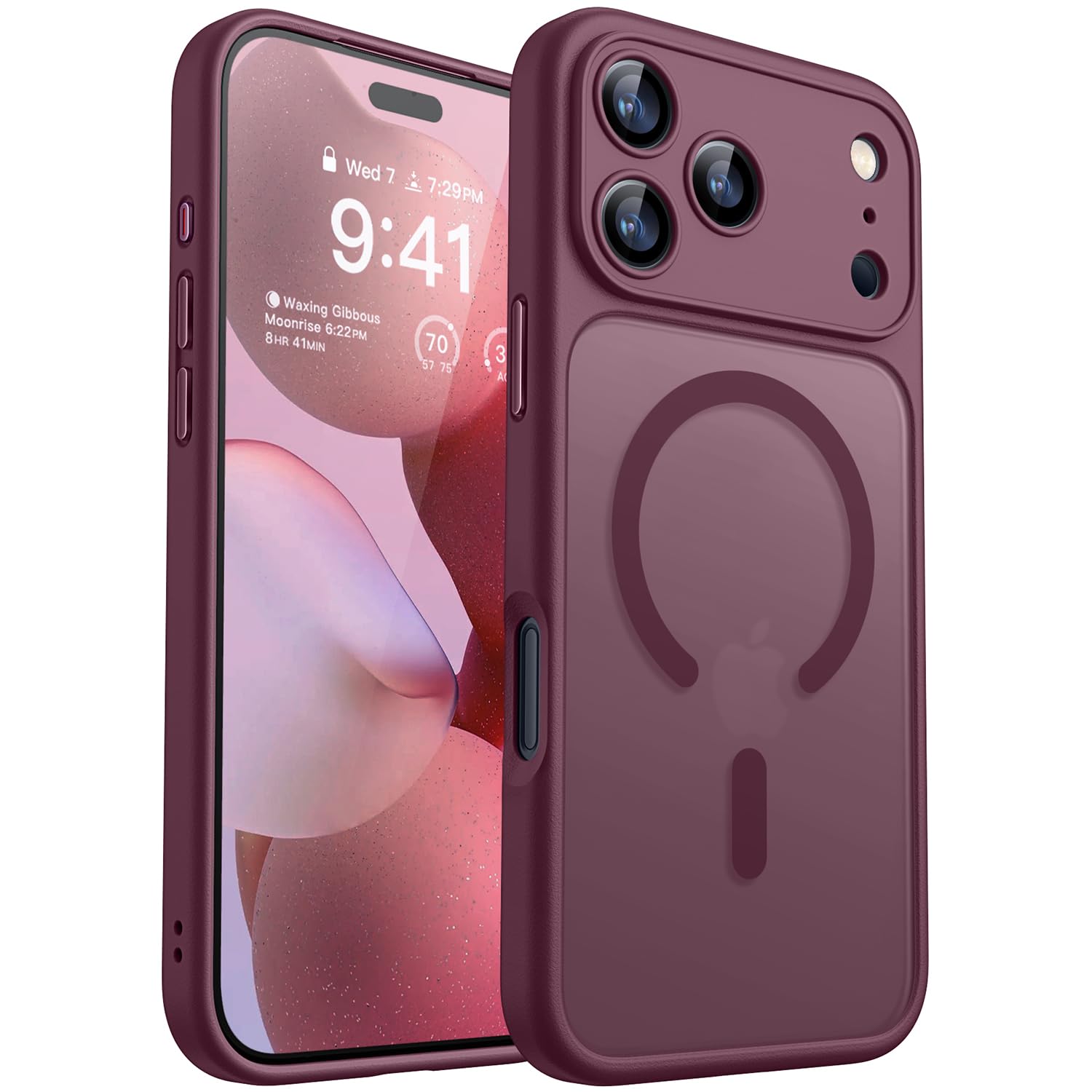 CANSHN iPhone 18 Pro Max 用 ケース Magsafe対応 カメラ周辺保護 ワイヤレス充電 耐衝撃 傷つき防止 ワインレッド