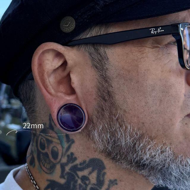 ボディピアス 12mm 14mm アメジスト 天然石ピアス ダブルフレア 拡張