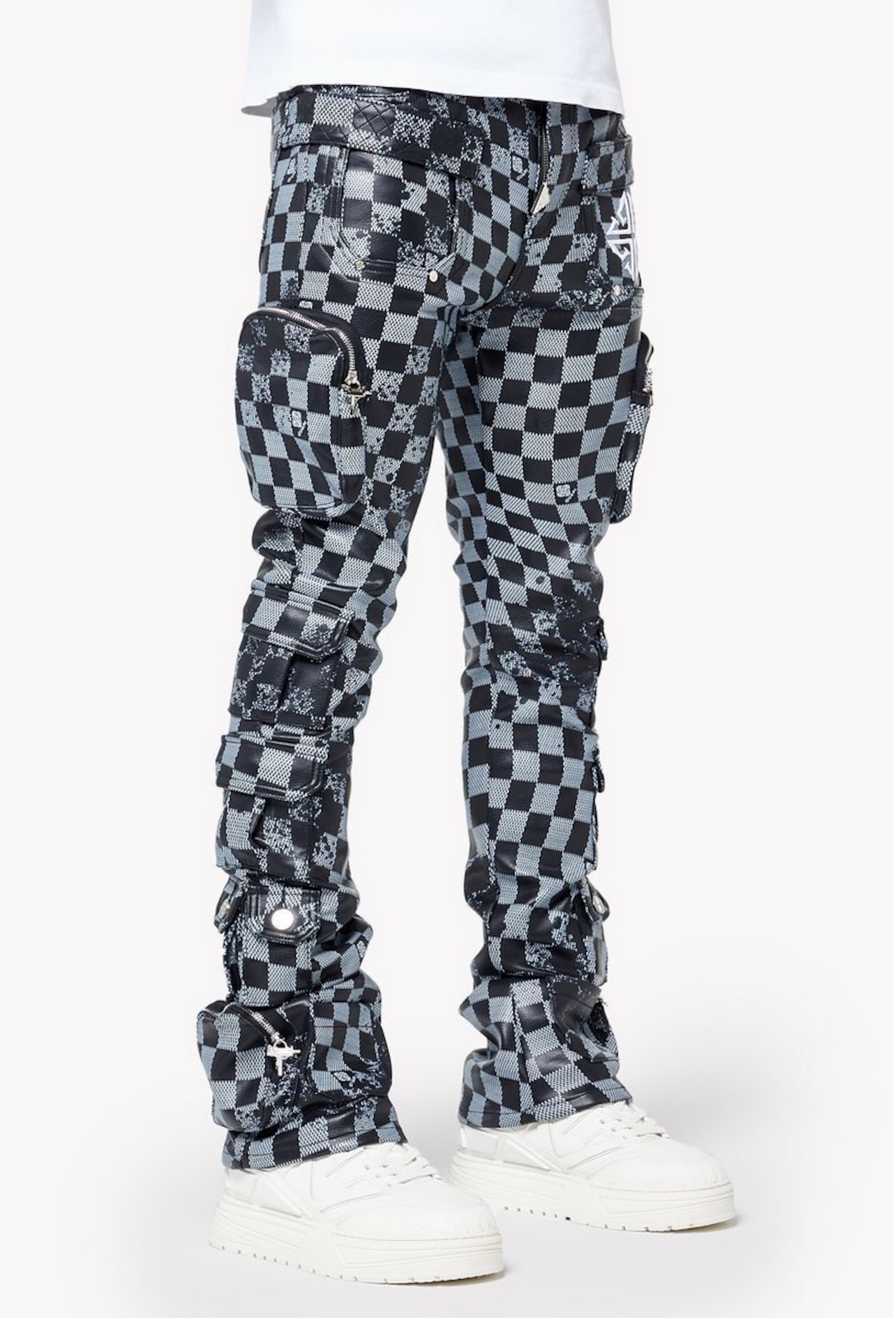 GUAPI / obsidian black checkerboard leather pants