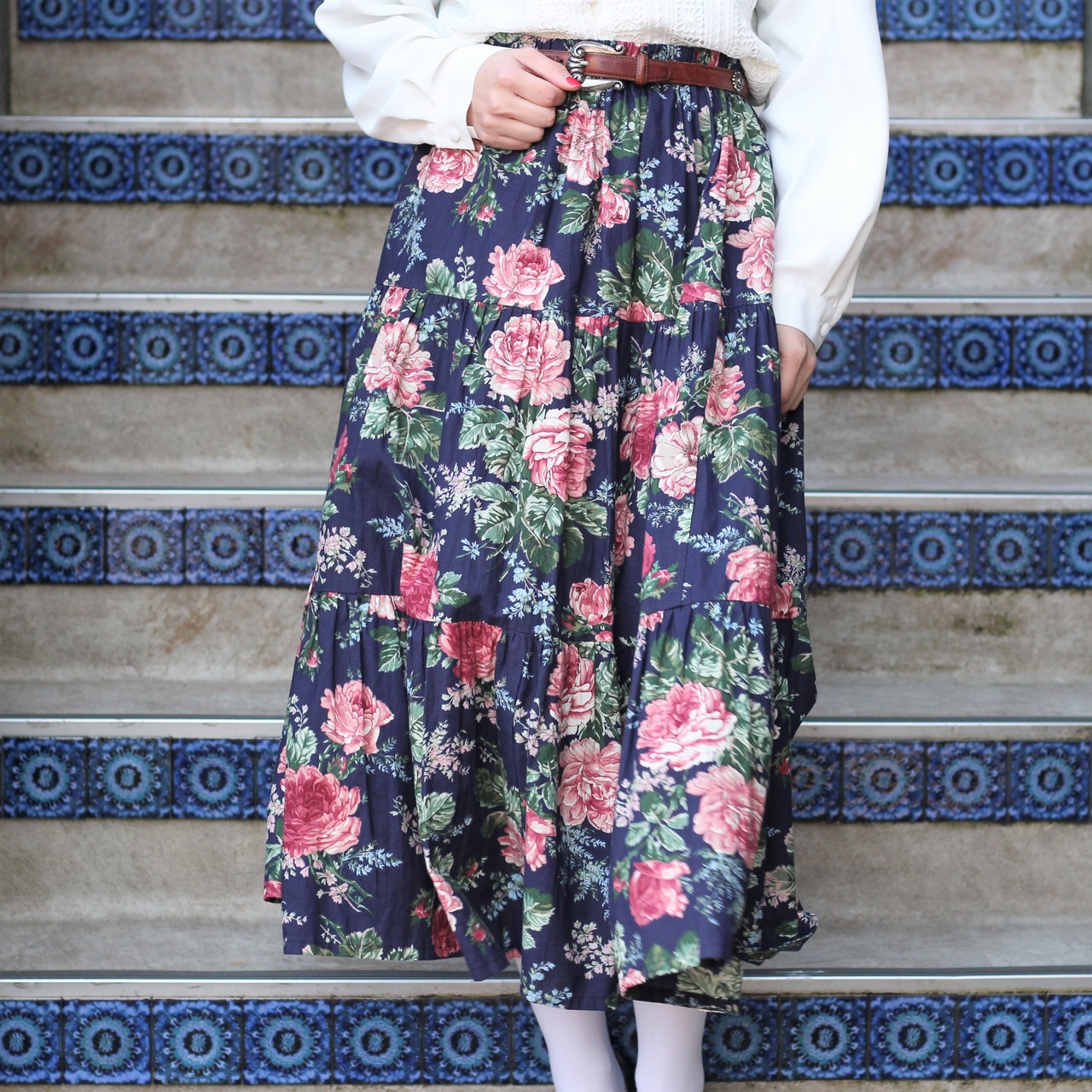 USA VINTAGE FLOWER PATTERNED FLAIR LONG SKIRT/アメリカ古着花柄 