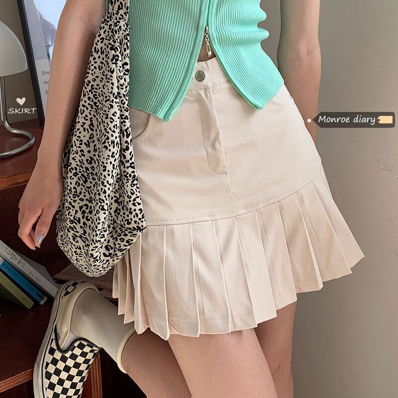 ホワイトウェストスリムスカート サマーショートスタイルプリーツ 夏物 モンロー69079249400