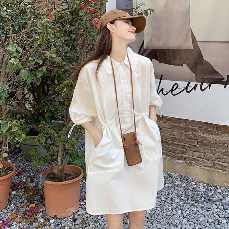 ホワイトスリーブシャツ ドレス サマースカート 大人ガーリー スウィート キュート カジュアル 夏物 スーパーモール58134976877