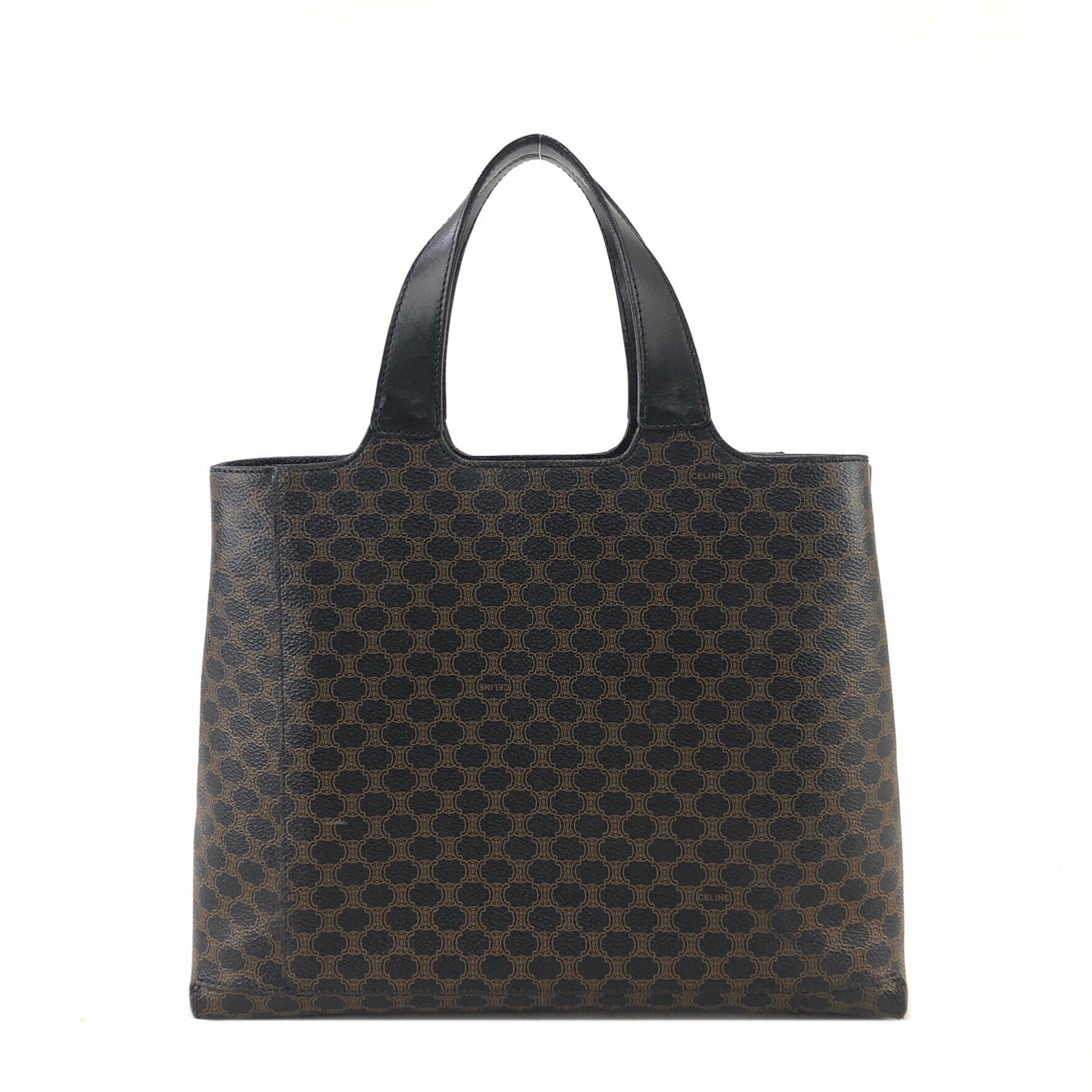 CELINE セリーヌ マカダム ハンドバッグ レザー ロゴ CELINE セリーヌ マカダム ブランドロゴ レザー ハンドバッグ ブラック