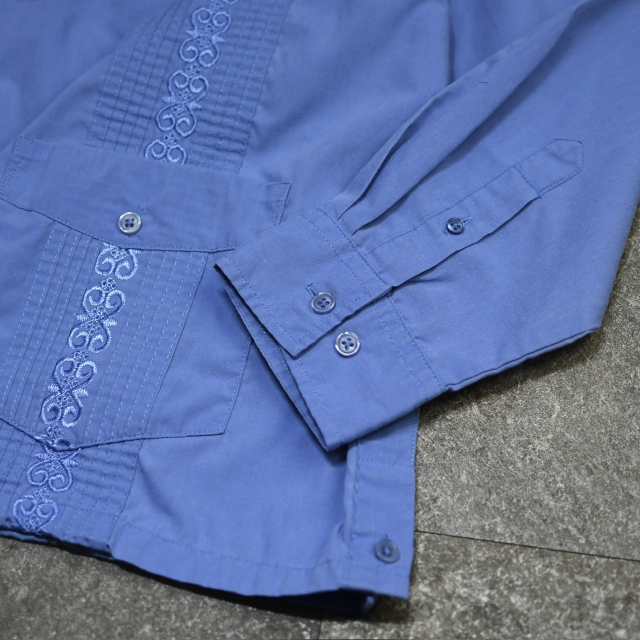 embroidery design long sleeve cuba shirt blue