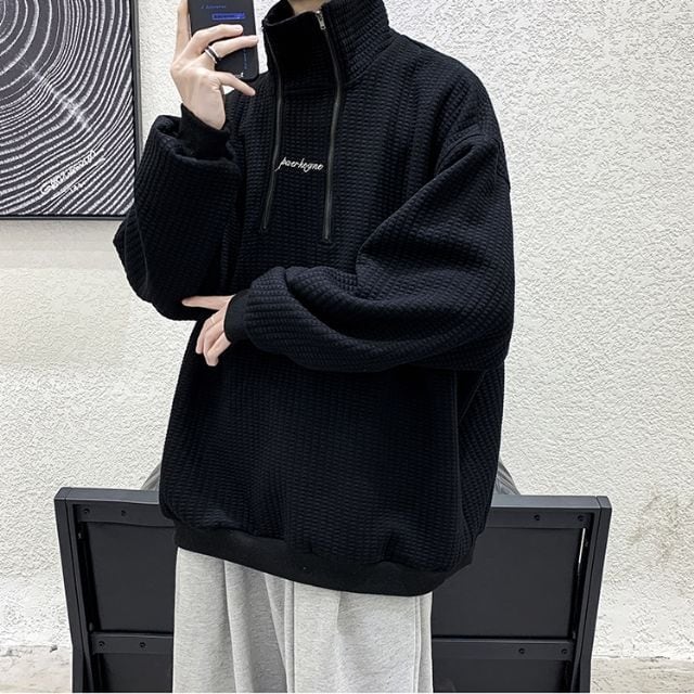 予約販売】トレーナー ハイネック 無地 長袖 メンズ ジップアップ