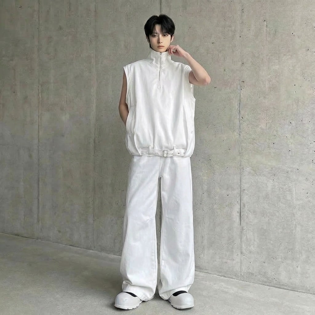 ボリュームシルエット ハーフジップベストセットアップ 2カラー D12285