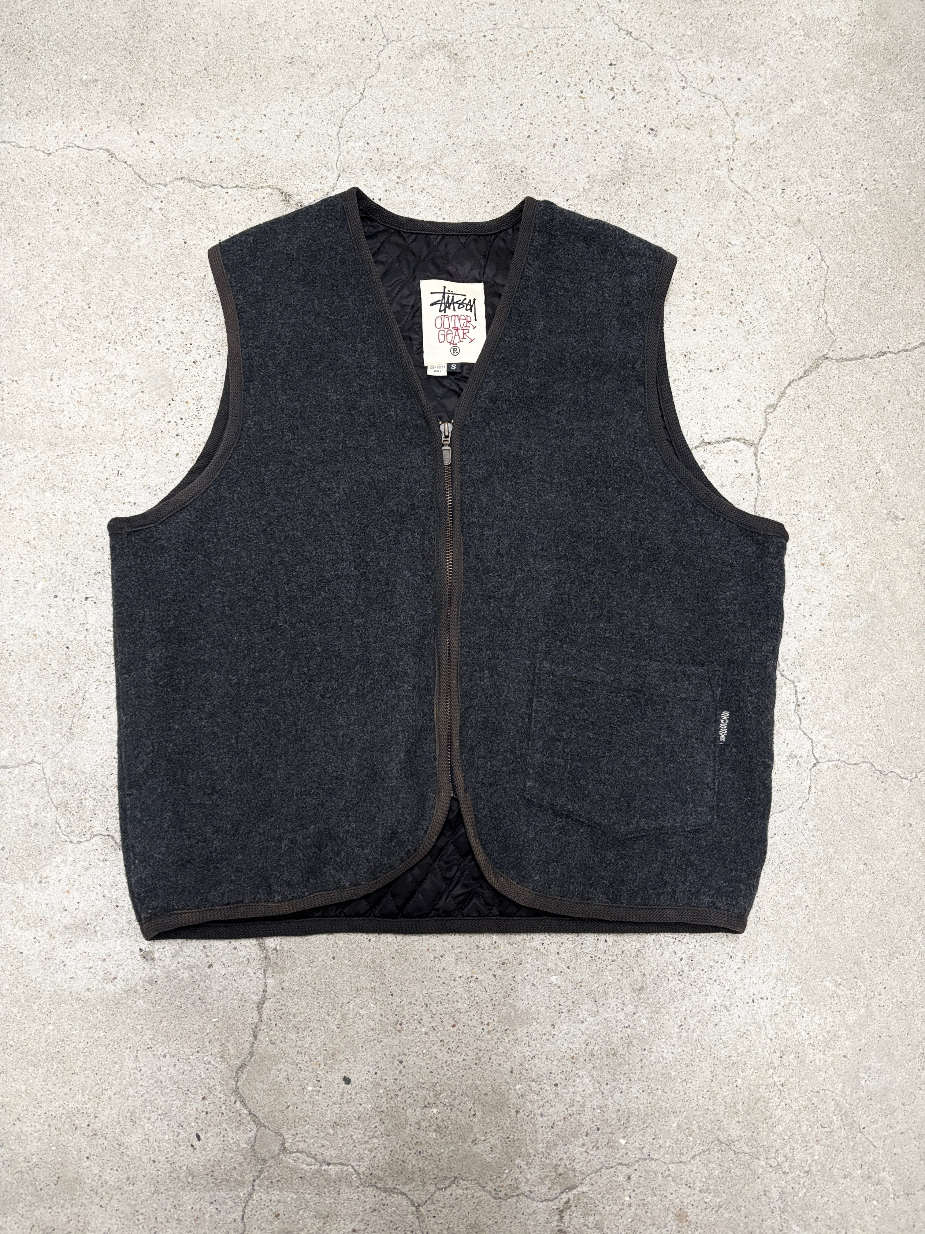 90s OLD STUSSY/OUTER GEAR/Wool Vest/USA製/白タグ/S(M-L相当)/ウ