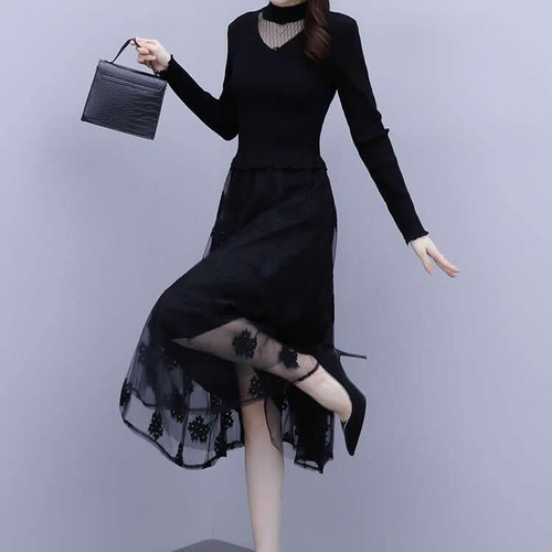 ワンピース 膝丈 長袖 Vネック 無地 裏起毛 防寒 透け感 大きいサイズ 大人可愛い カジュアル きれいめ お出かけ デート 女子会 お出かけ レディース 上品 Aライン