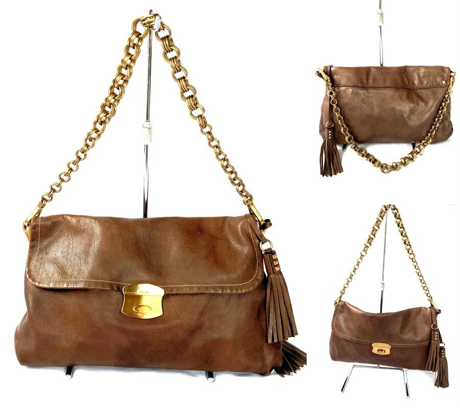 良品 国内正規 VITELLO CHAIN ギャラ付き 完備 PRADA プラダ レザー チェーン ショルダー ハンドバッグ 2way クラッチ スタッズ