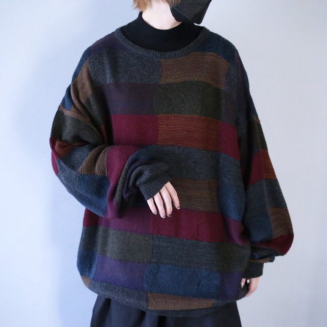 multi color good panel pattern over silhouette sweater