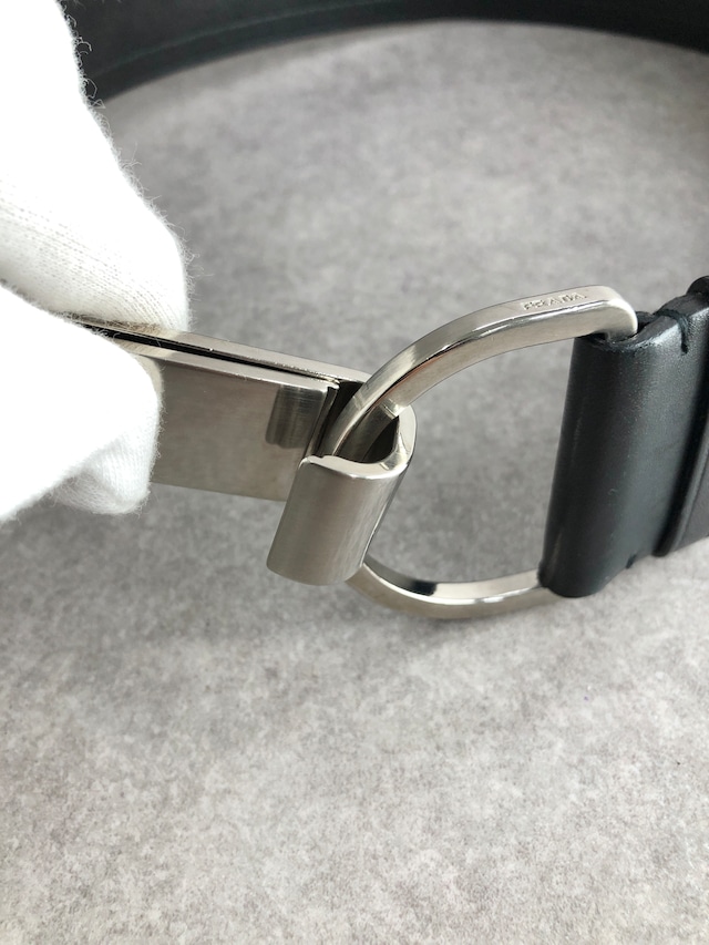 PRADA プラダ ベルト ブラック ロゴ レザー メタルバックル vintage ヴィンテージ オールド mverzc