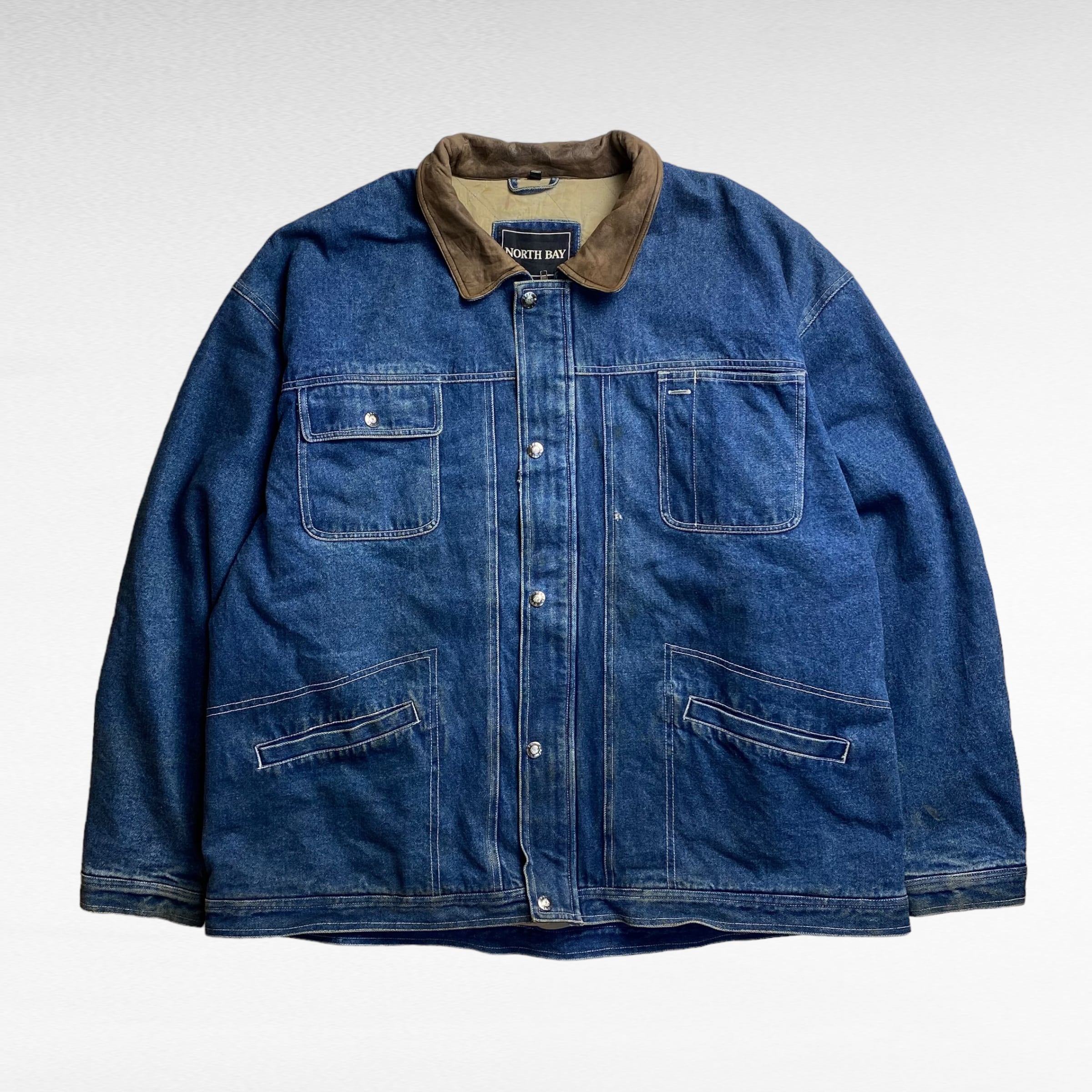 90's】 NORTH BAY 3XL デニムハンティングジャケット 襟レザー 90's】 NORTH BAY 3XL デニムハンティングジャケット 襟レザー
