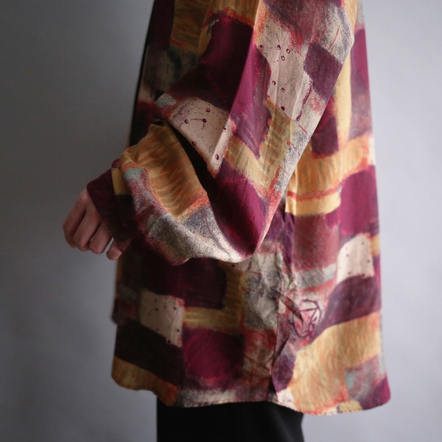 dark tone art graphic loose silk shirt