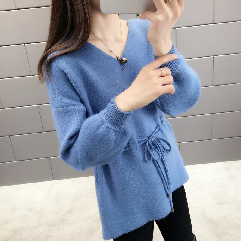 ins大人気 Vネックニットセーター ウエストベルト