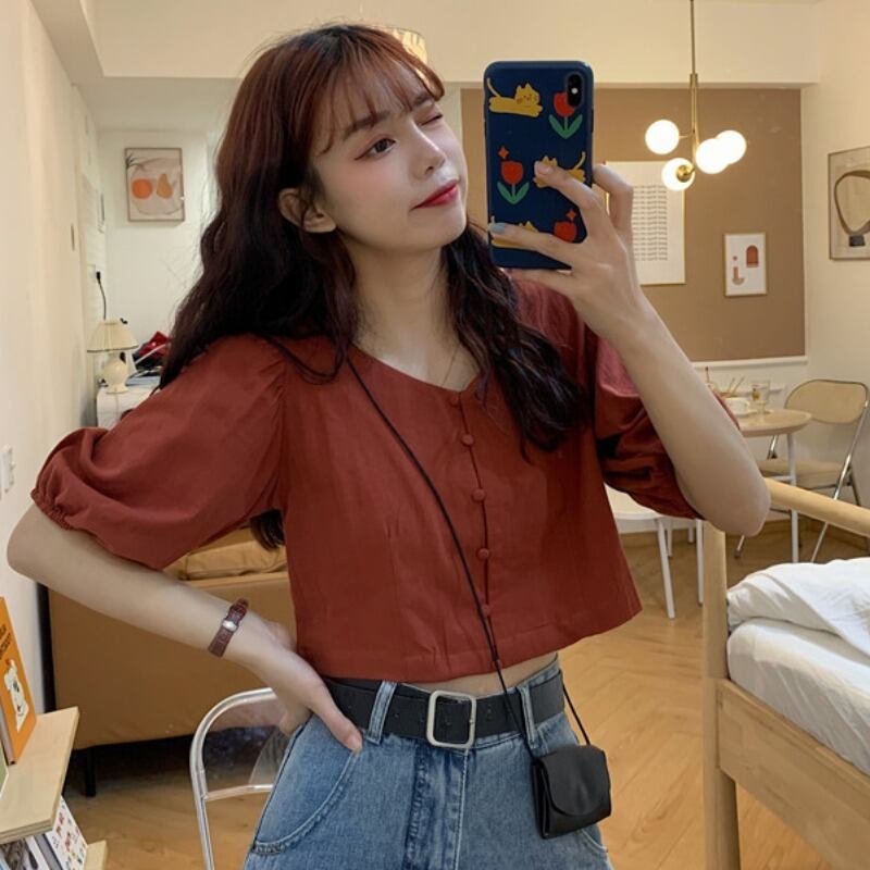 2020年夏の新しいyデザインセンスニッチシャツ女子学生文学とアートスクエアカラーレトロシャツトップ YY-ファッション65190323117