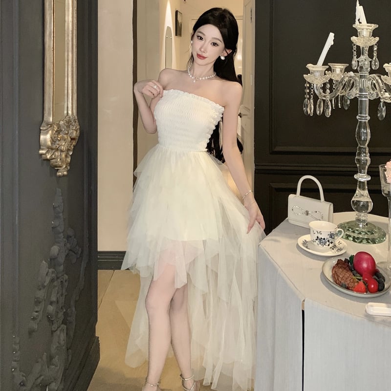 【dress】ベアトップチュールコンビワンピース M30560