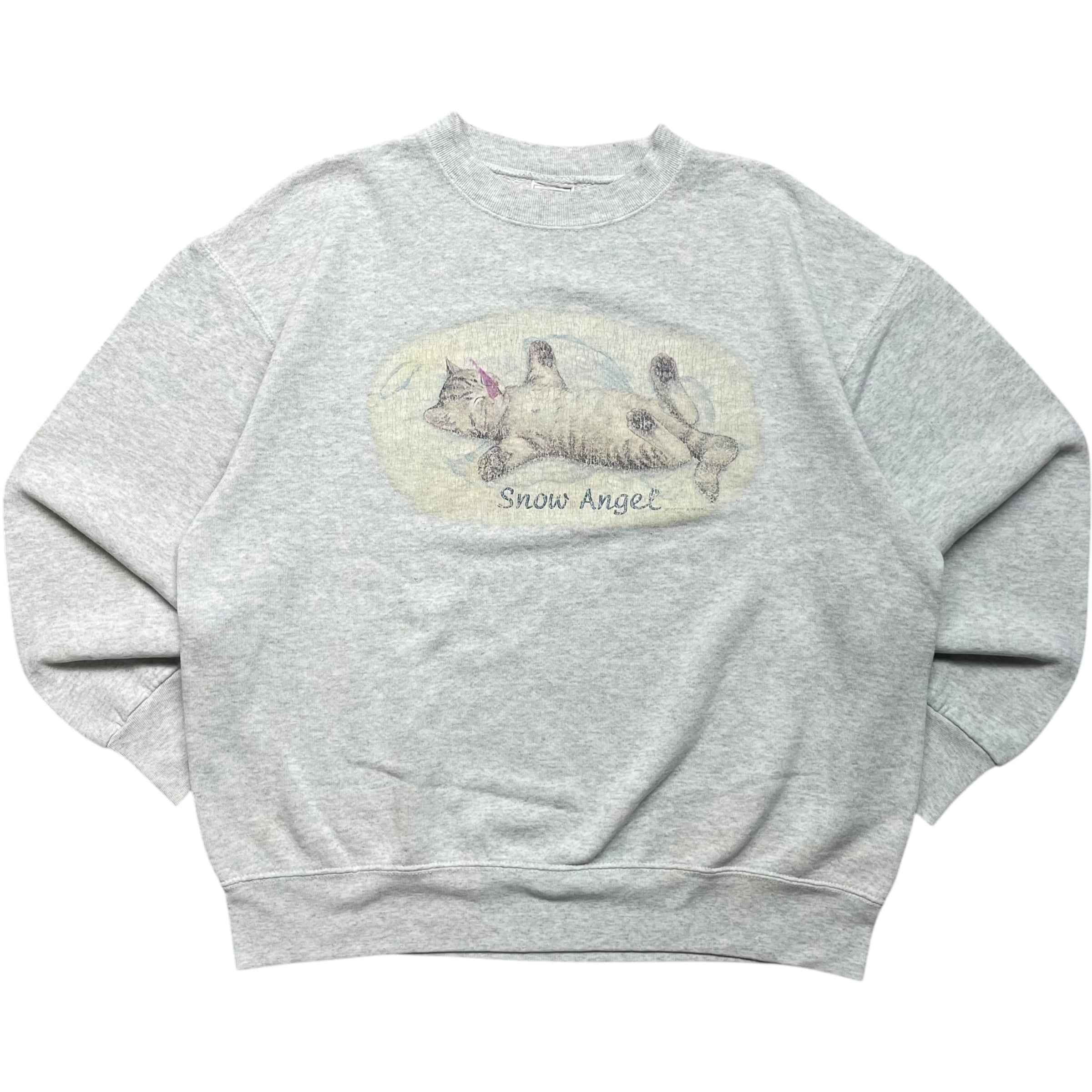 《L》 unknown スウェット アニマルプリント 猫 キャット プリント グレー no.9403