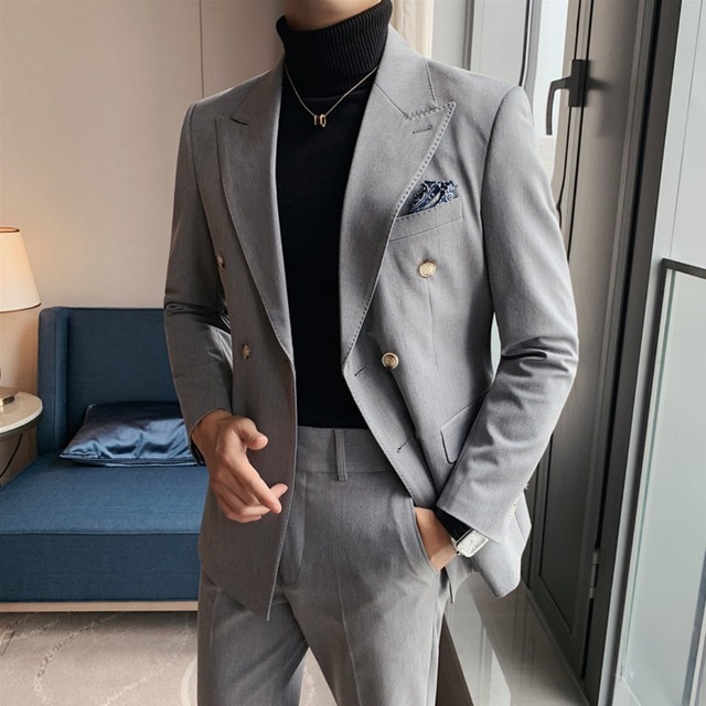ダブルブレスト　スリムスーツ　ツーピース　３カラー　A1728