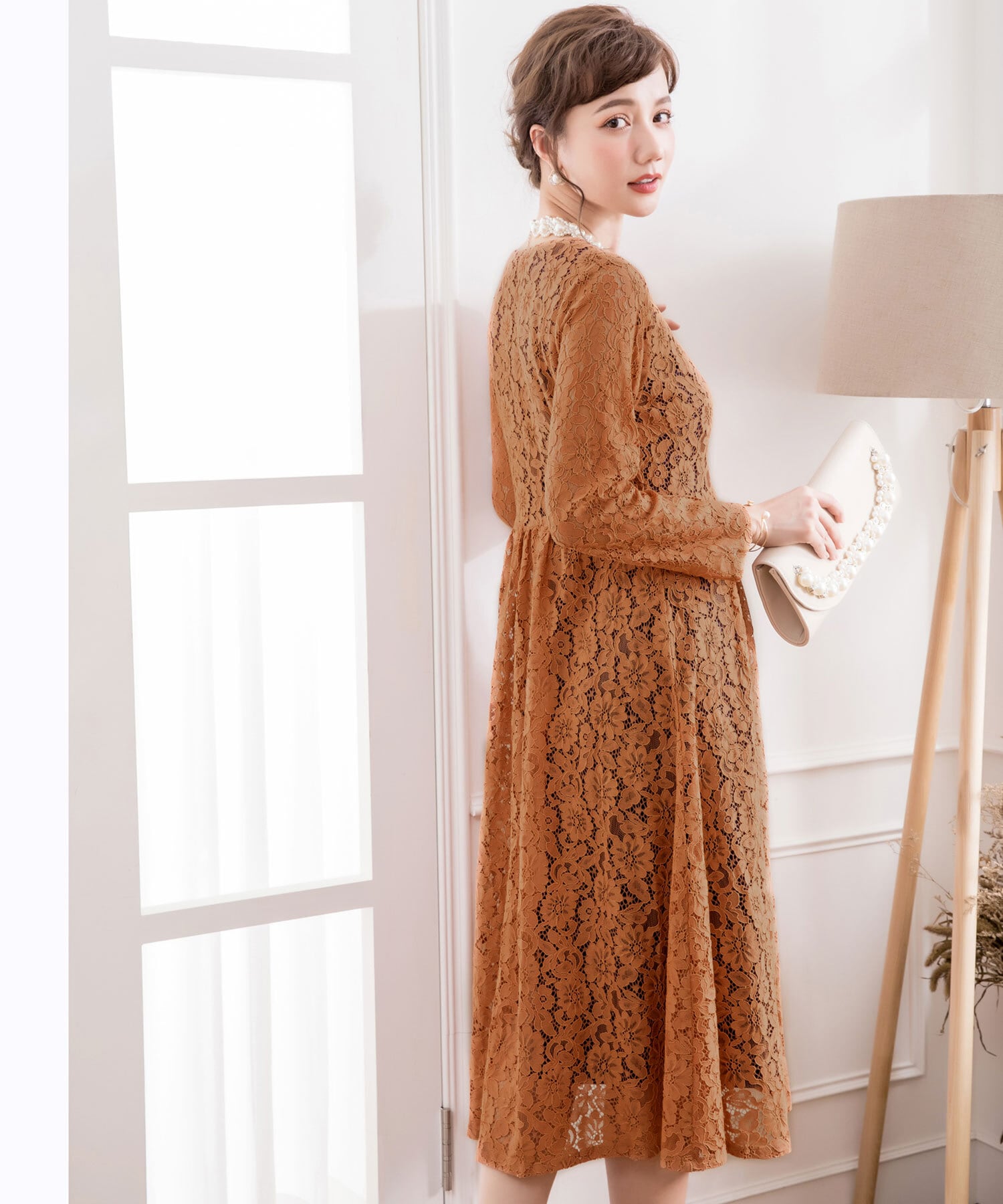 ロングカーディガン SATIN LACE LONG GOWN