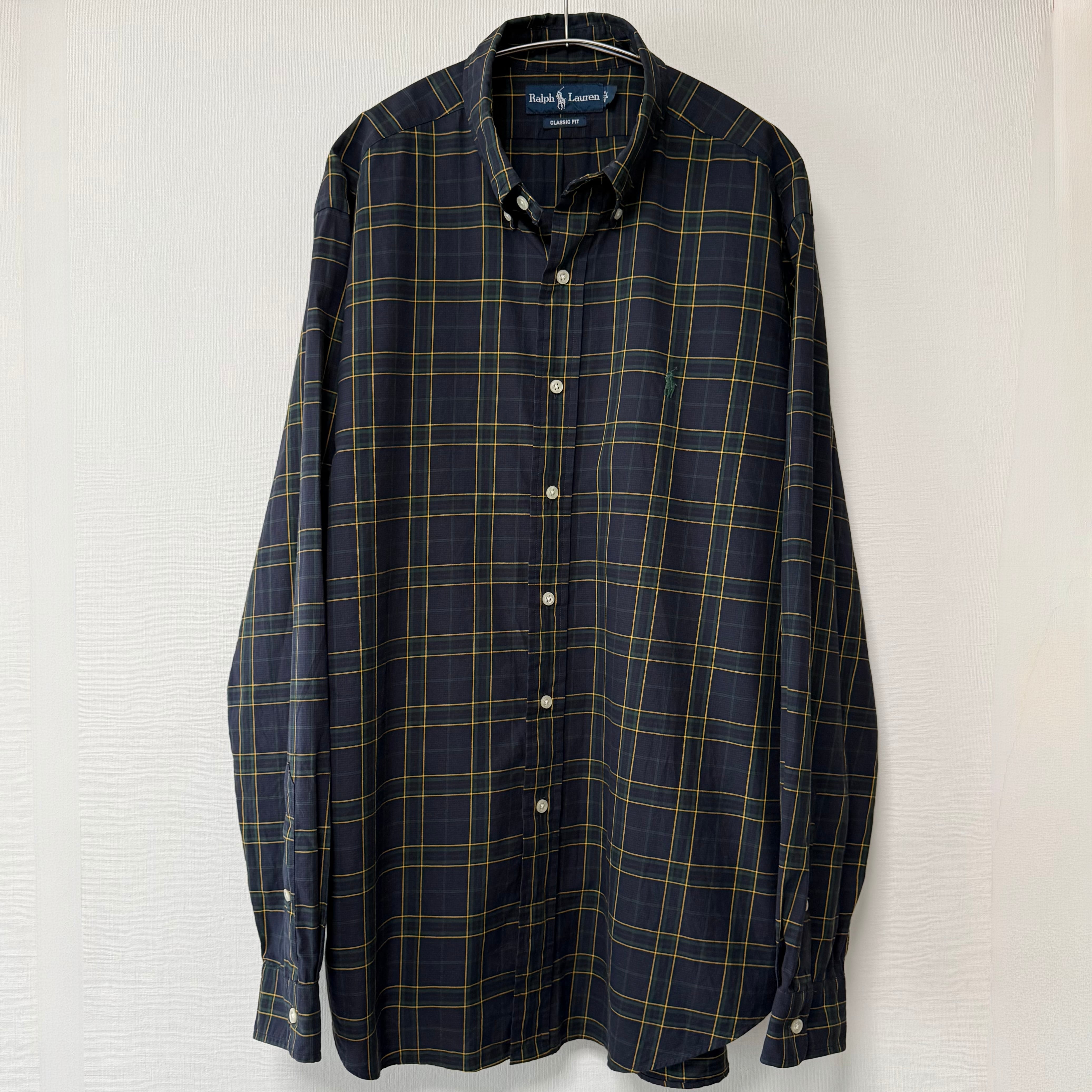 ポロラルフローレン 90S ボタンダウンシャツ タータンチェック【AFB35】 Ralph Lauren 90s タータンチェック ボタンダウンシャツ ネイビー