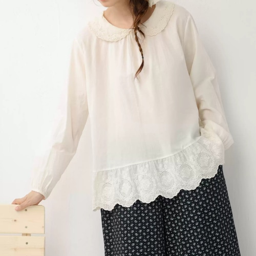 2色/裾カットワーク刺繍ブラウス ・12559