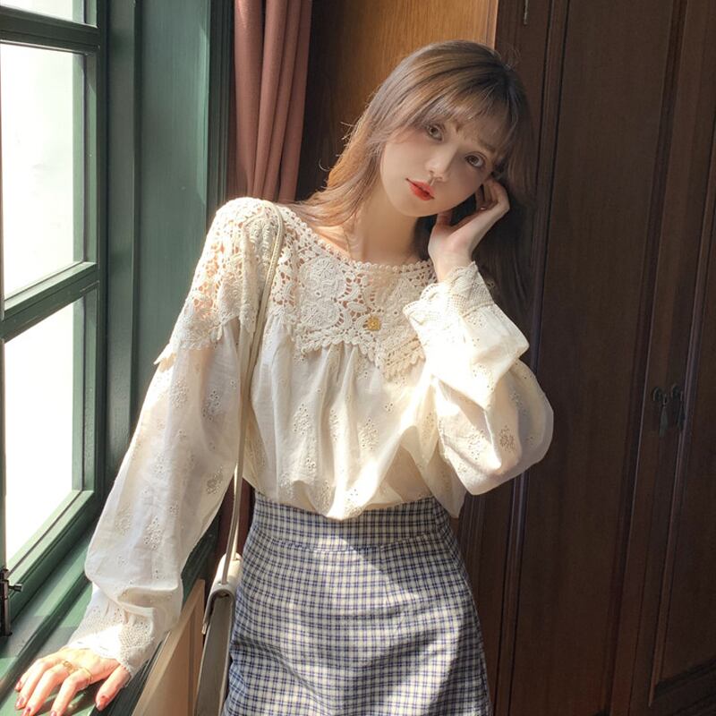 スプリングレースシャツ スタイル ロング 春物 ステッチ 試着室1684195301