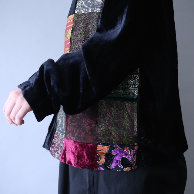 multi pattern panel switchig design box silhouette shirt jacket