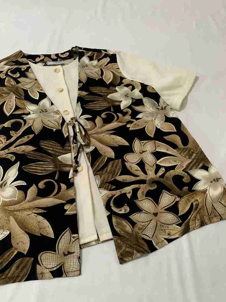 1980's Layered Design No Collar Short Sleeve Shirt