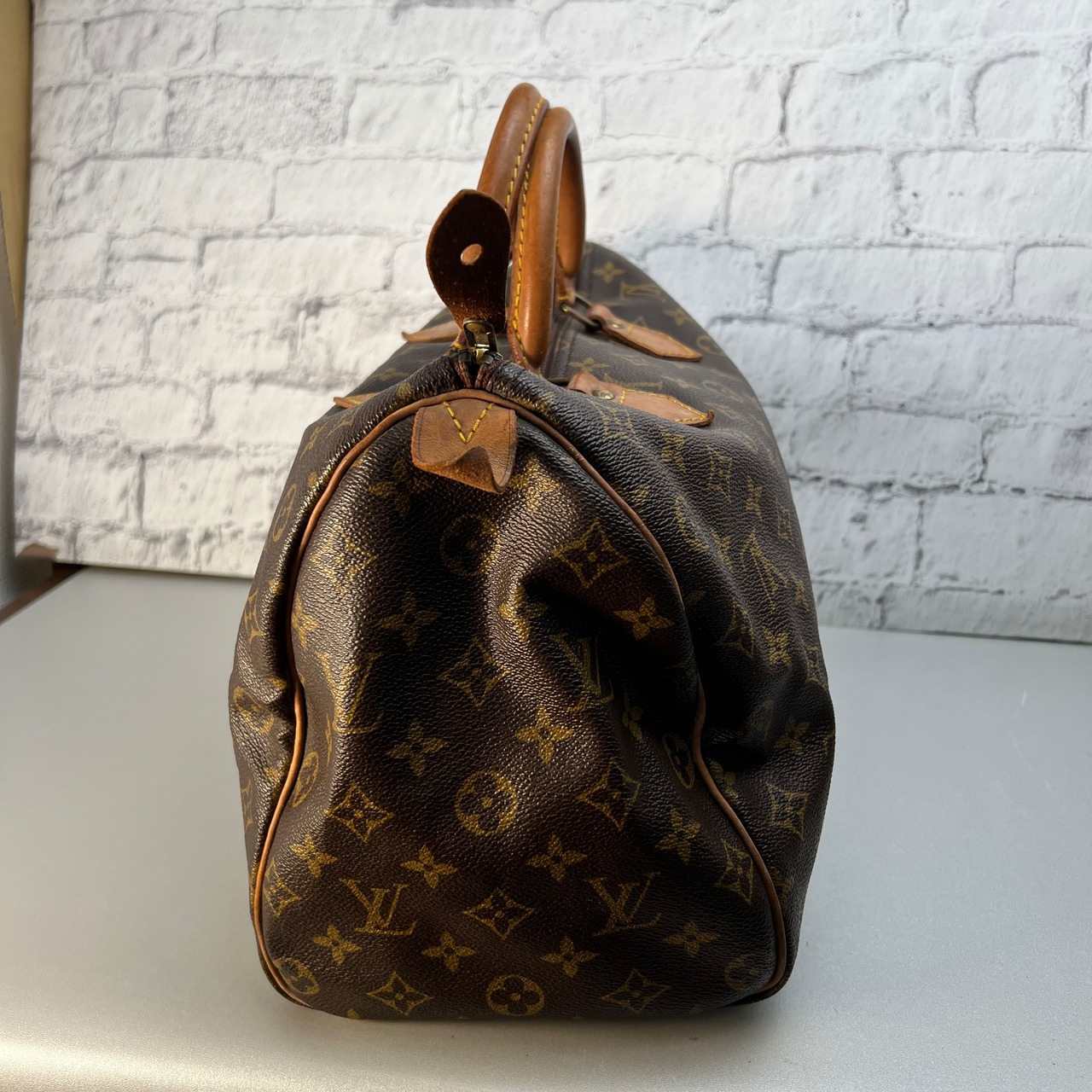 LOUIS VUITTON ルイヴィトン スピーディ モノグラム レザー ハンドバッグ ブラウン A-9727