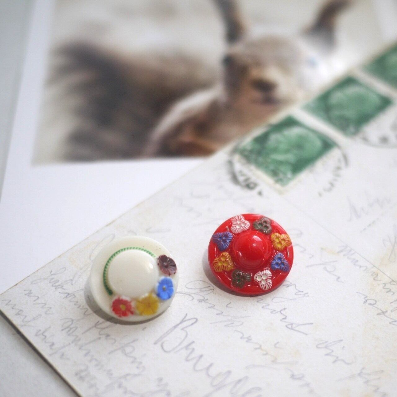 ヴィンテージガラスボタン 帽子 Φ1.8 チェコ