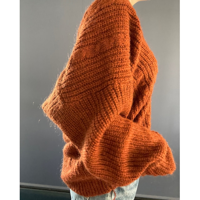 MOHAIR terra-cotta vneck knit