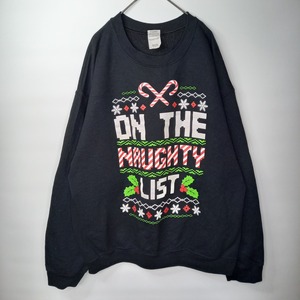 ギルダン　クルーネック　プリント　スウェット　トレーナー　ブラック　L