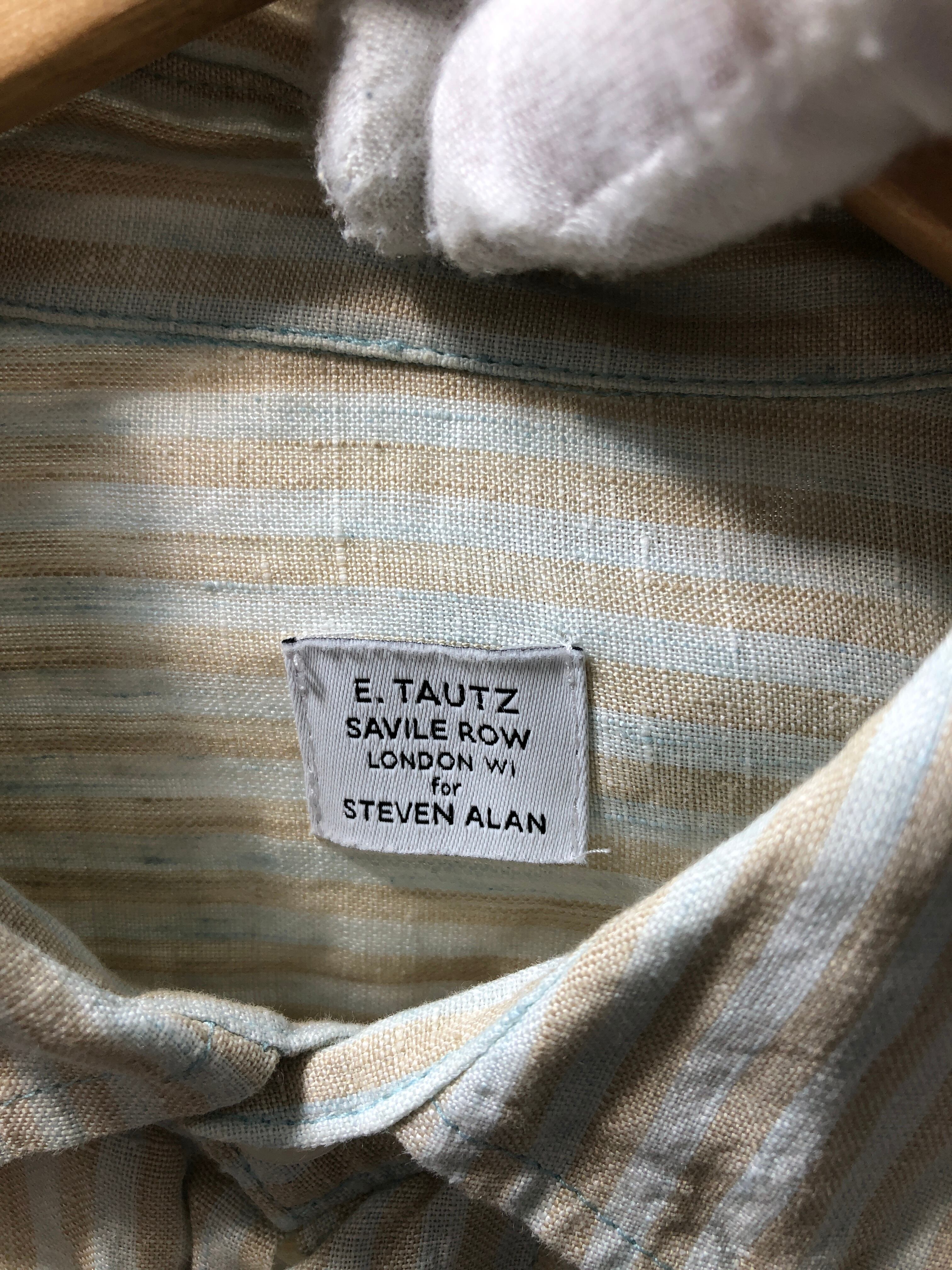 060713○ E.TAUTZ STEVEN ALAN リネン ストライプ シャツ S 麻 
