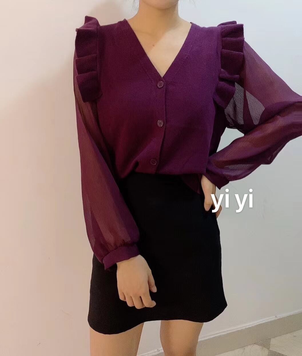 肩フリル　Vネックニット　AJ111-047