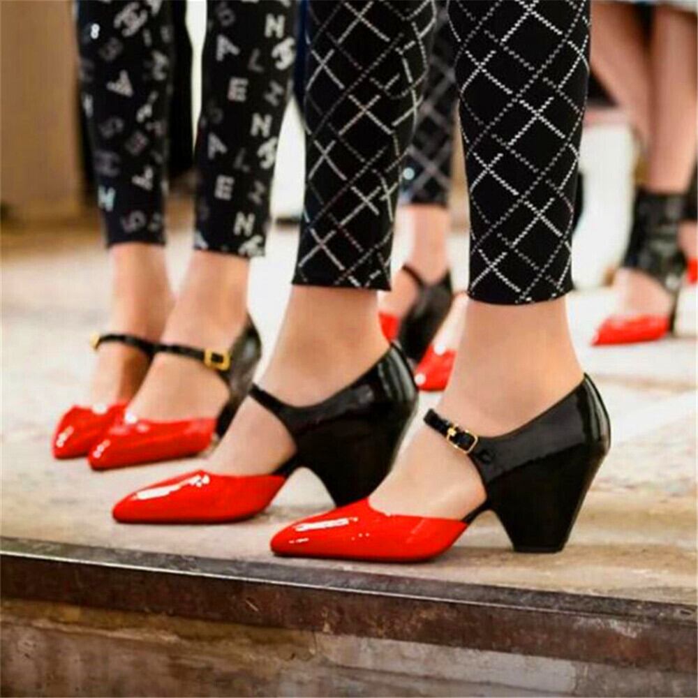 【新作】【送料無料】 春と秋のカラーマッチングの新しいセクシーなファッションハイヒールメタルバックル装飾的な尖ったハイヒールの女性の革の靴 シューズ スプリング 春物 オータム 秋物 レザー 10b338409786076