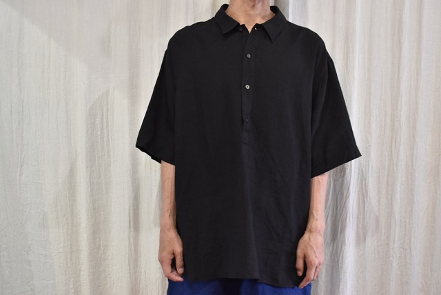 River　PLAIN SHIRT　S/S（LINEN×和紙）BLACK