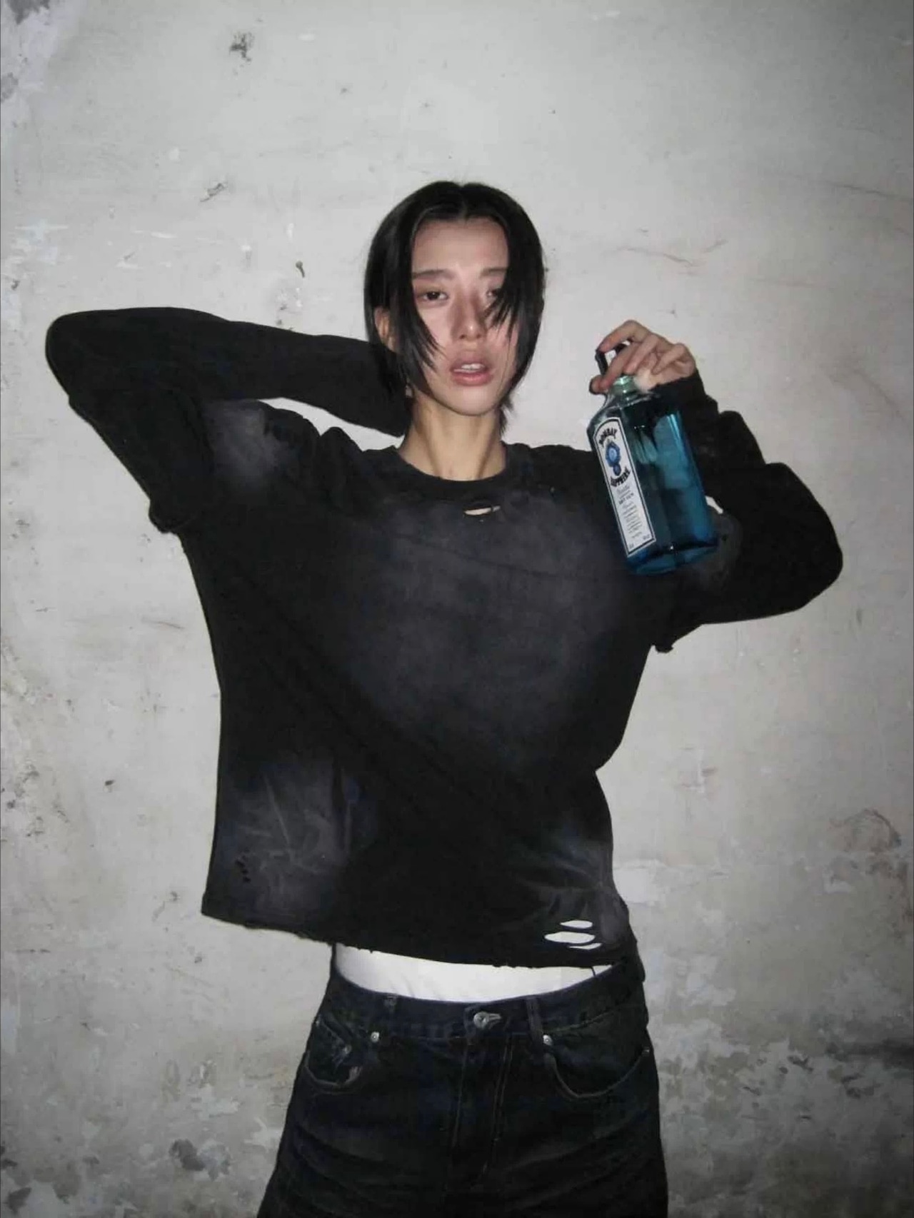 【CinderVein】Layered Distressed Long Sleeve T-shirt