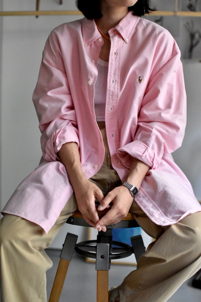 90's- "ralph lauren" "l/s B/D shirt" "pink"